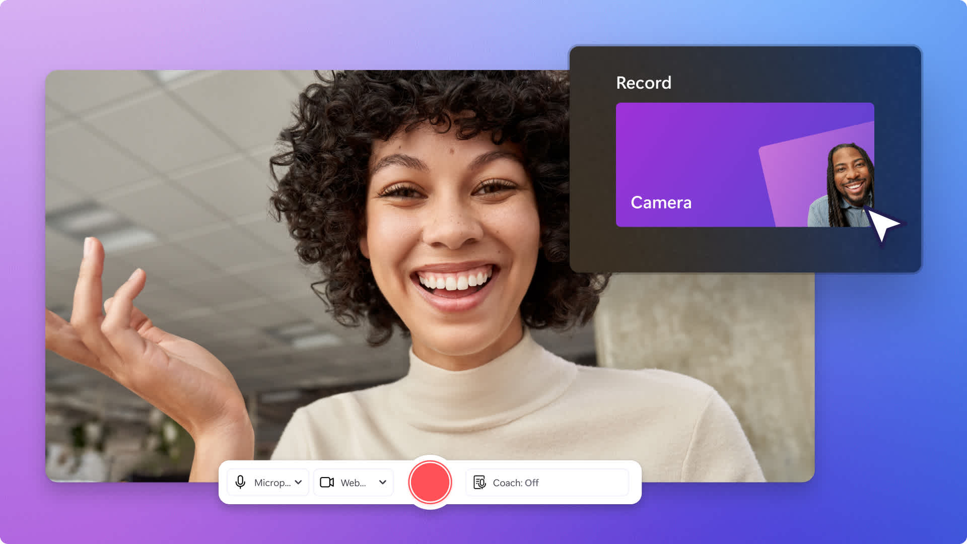 An image of the webcam recorder in Clipchamp.